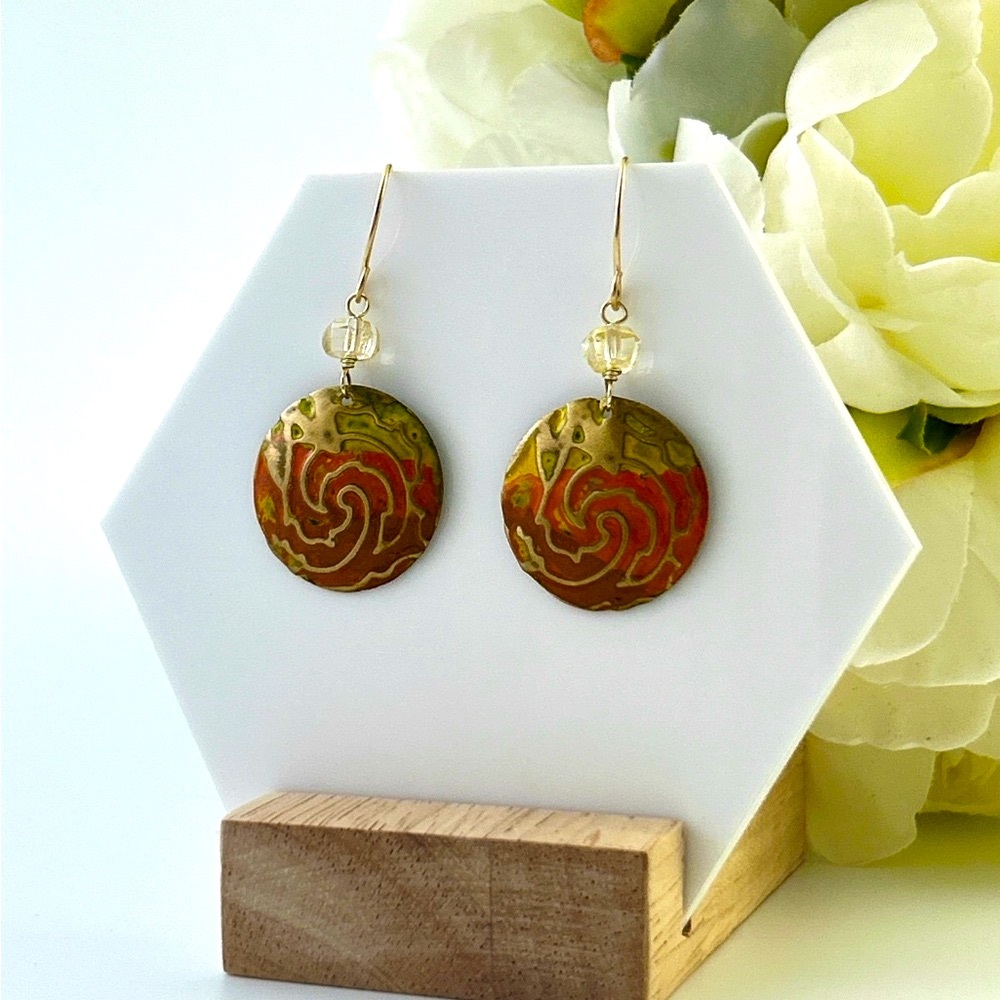 Golden Sunset with Island Wave Hand painted Earrings